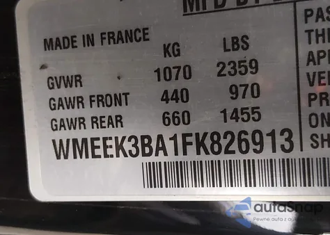 2015 Smart Fortwo Passion from USA, damaged, VIN WMEEK3BA1FK826913